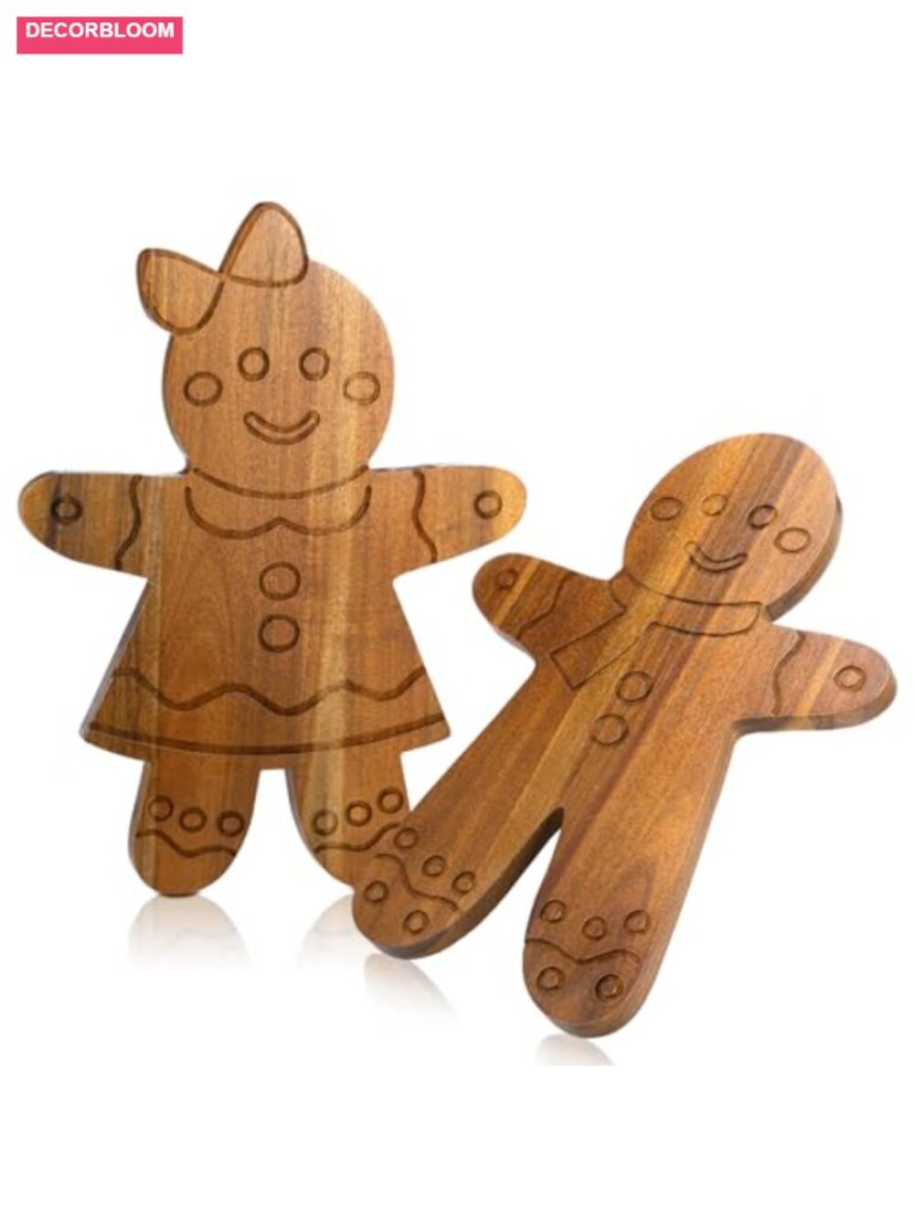2 Pc Gingerbread Man Acacia Wood Cutting Board Charcuterie Serving Set